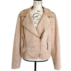 BB Dakota Faux Suede Moto‎ Jacket XXL Beige Western Boho Festival Vegan Soft